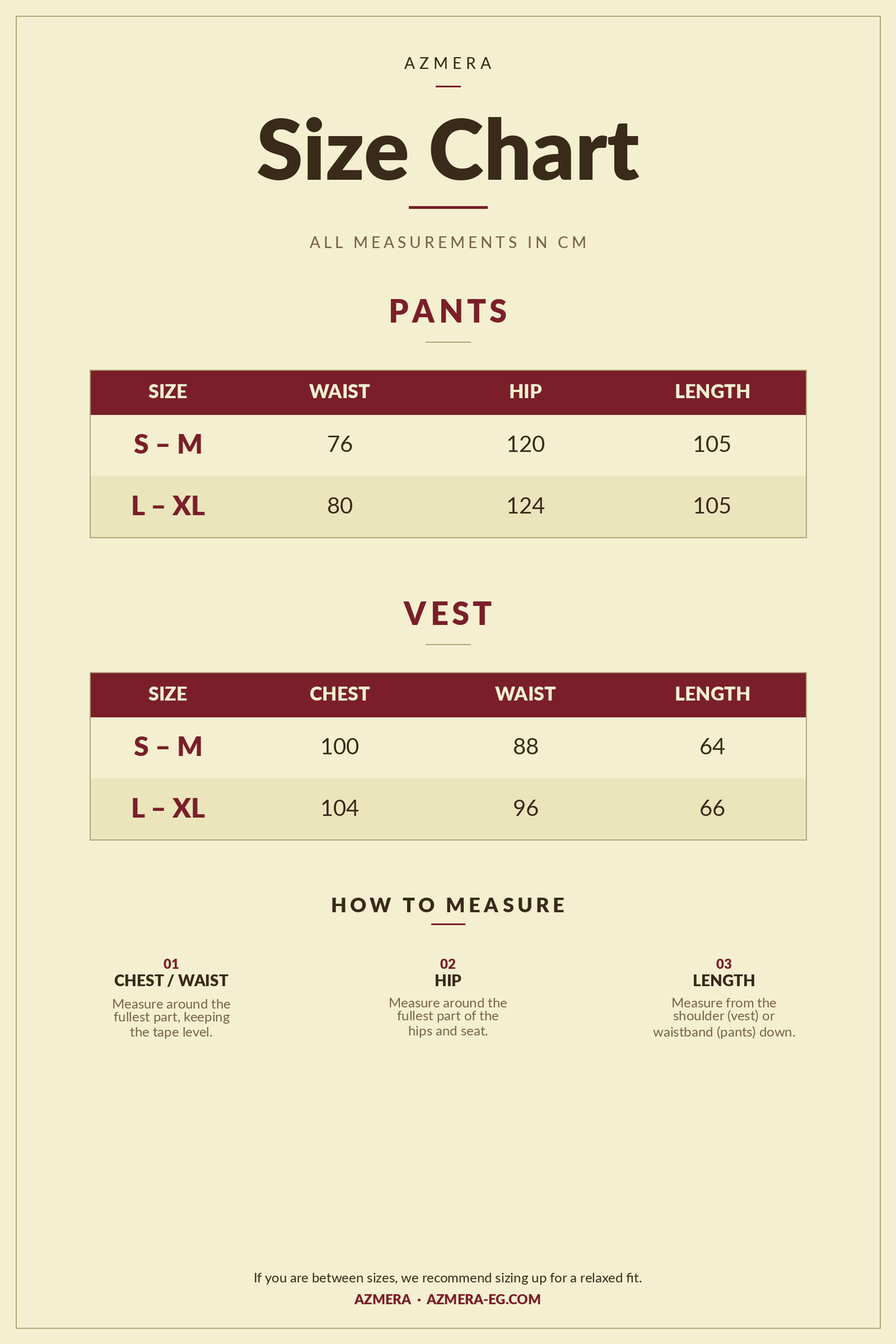 Beige Line Set size chart