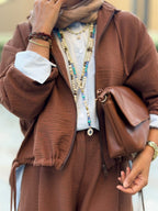 Bubble-pop mocha blouse