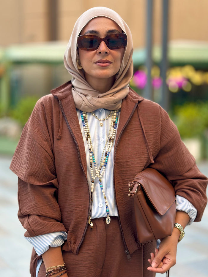 Bubble-pop mocha blouse
